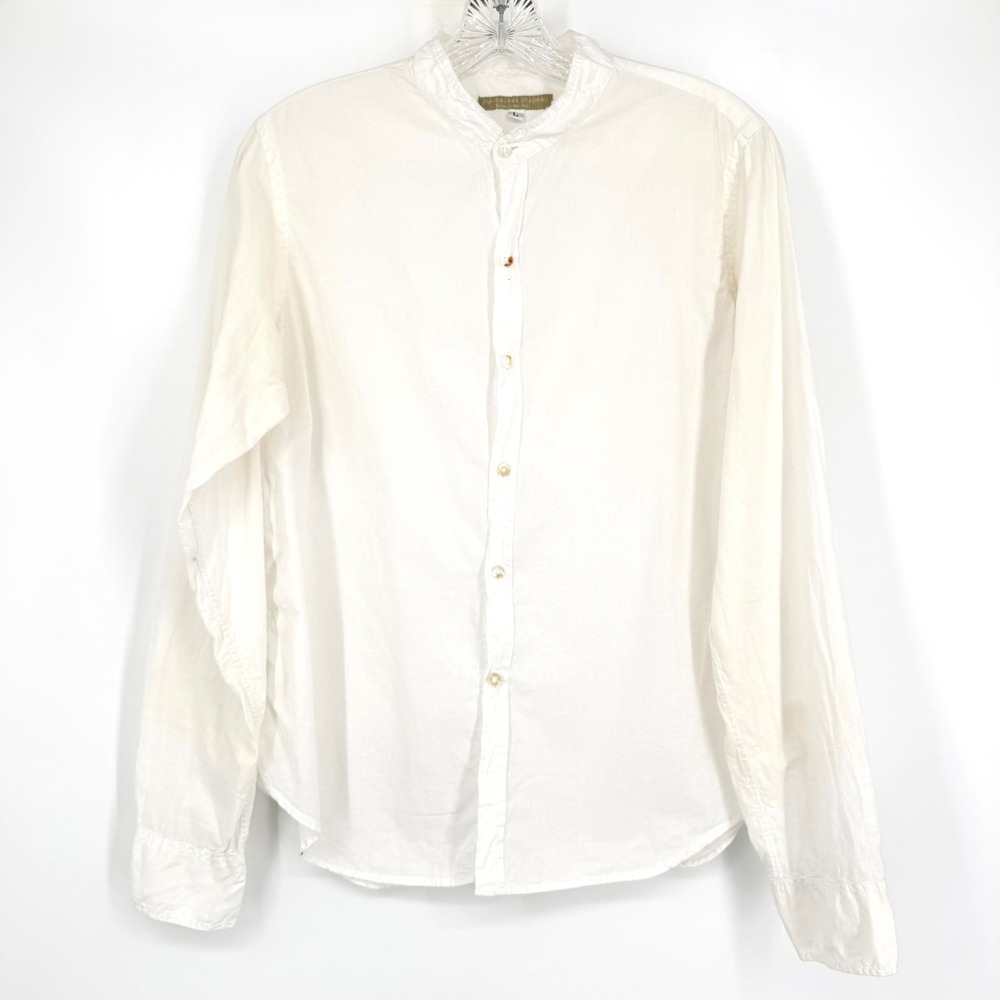 Pip-Squeak‎ Chapeau Button Down Shirt White Band Collar Cotton Long Sleeve L